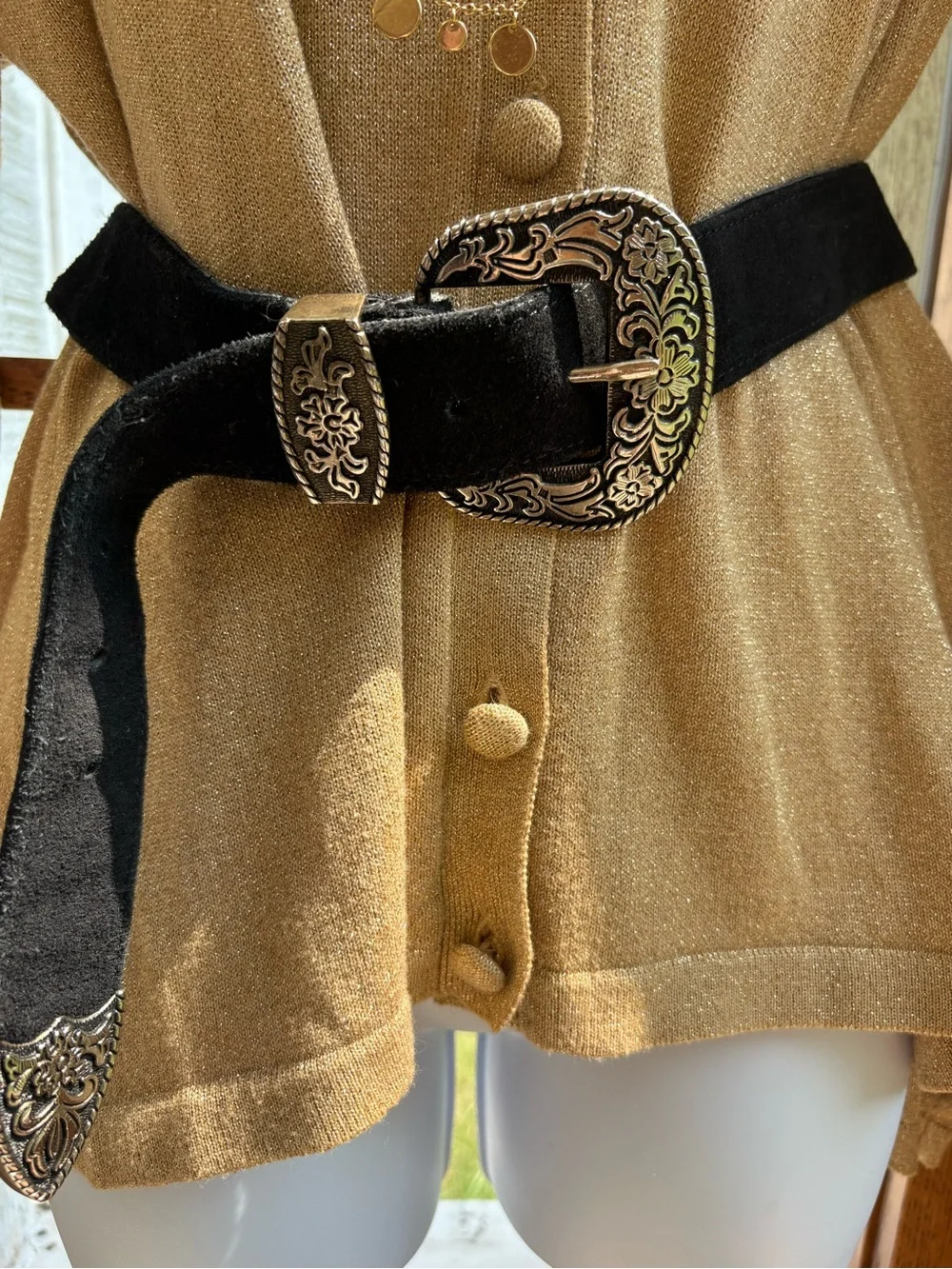 Massive Free People Black Suede Western Floral Buckle Belt Size M